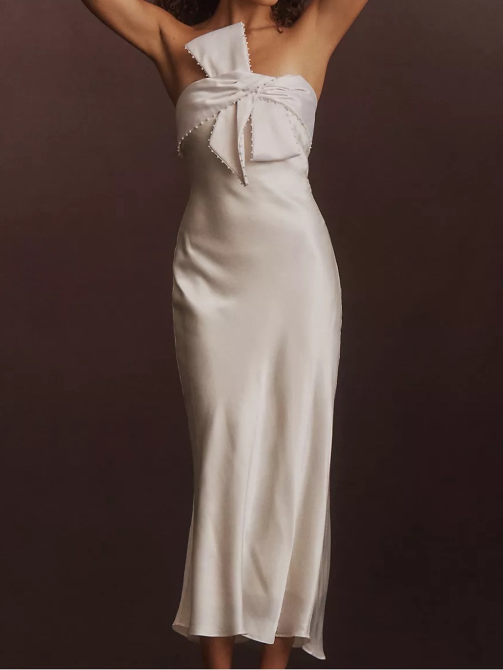 BHLDN Elegant strapless Ivory Satin Dress with Bow Detail - Picture 2 of 5